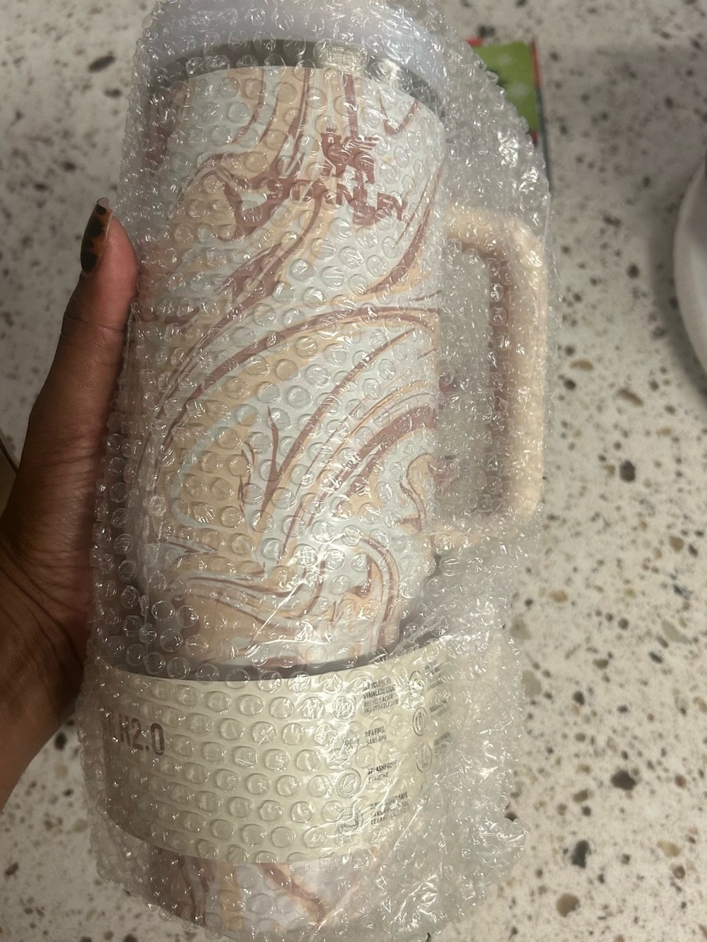 Marble Swirl Ceramic Travel Mug in Cream and Tan - Stanley